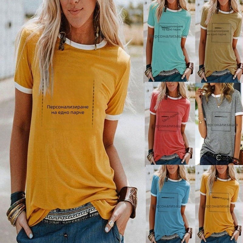 Дамска тениска с принт, 90–95% полиестер, къс ръкав, кръгла яка
