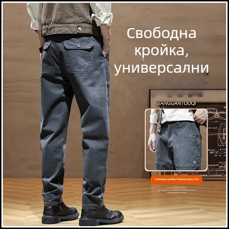 Висококачествени пролетно-лятни панталони с patchwork, харем стил, работни панталони за ежедневието, дърварски ретро американски дизайн, дълги панталони с двойно коляно