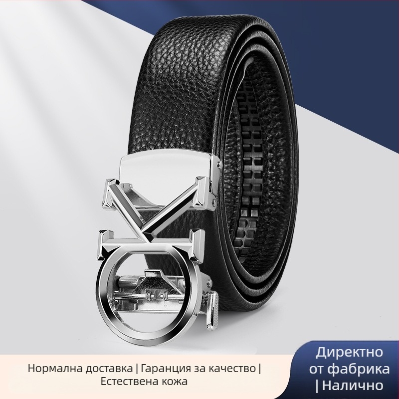 Нов PU колан с буквена алуминиева катарама за мъже, автоматично закопчаване, ширина 2–4 см, размери 115 cm и 125 cm, бизнес стил, стилен и практичен, наличен в склада