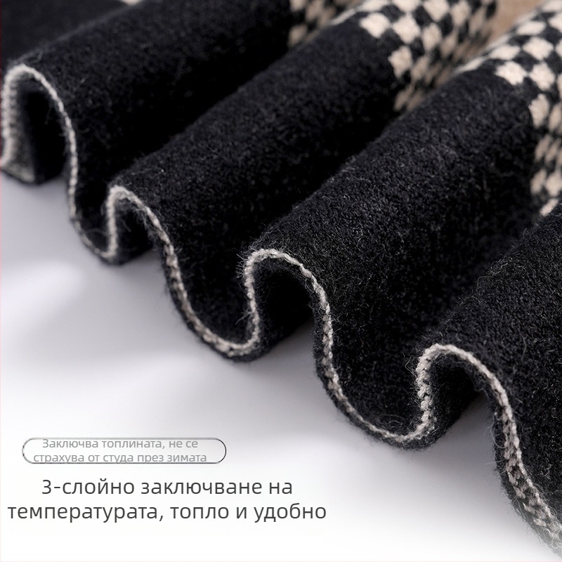 Мъжки кашмирен шал в каре, зимен топъл 180×30 см