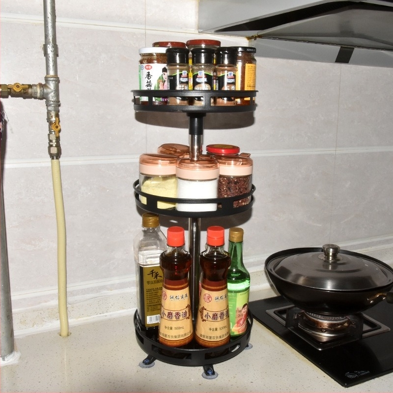 Многоетажна въртяща се поставка за подправки и кухненски рафт за ъгъл на плота – без монтаж, въглеродна стомана, модерен минималистичен стил, пускане през 2023 г.