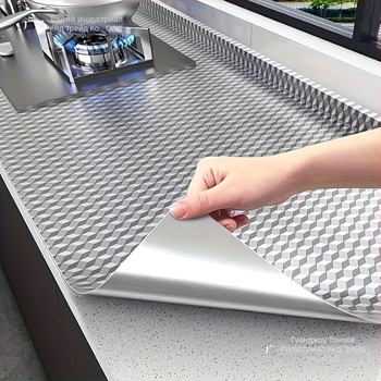 Кухненски самозалепващ фолио за шкафове, водоустойчиво и влагоустойчиво, против замърсяване, устойчиво на високи температури, алуминиево фолио за стенна облицовка