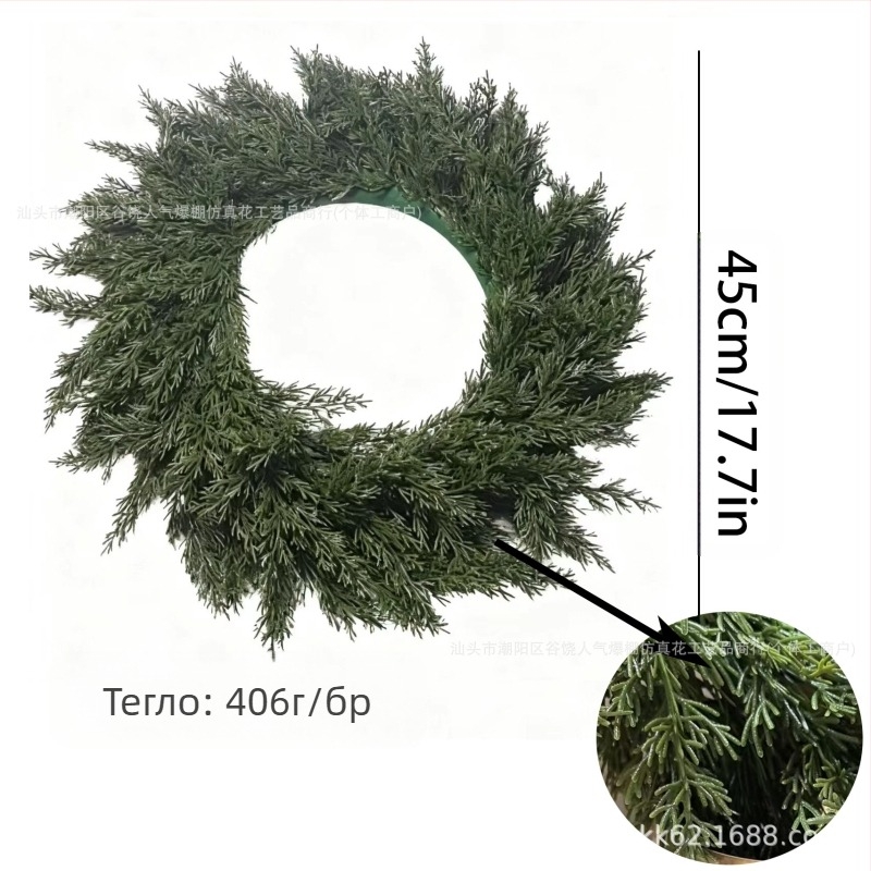 Изкуствен коледен венец с иглолистни клонки, пластмасов материал, американски стил, полу ръчна полу механична изработка