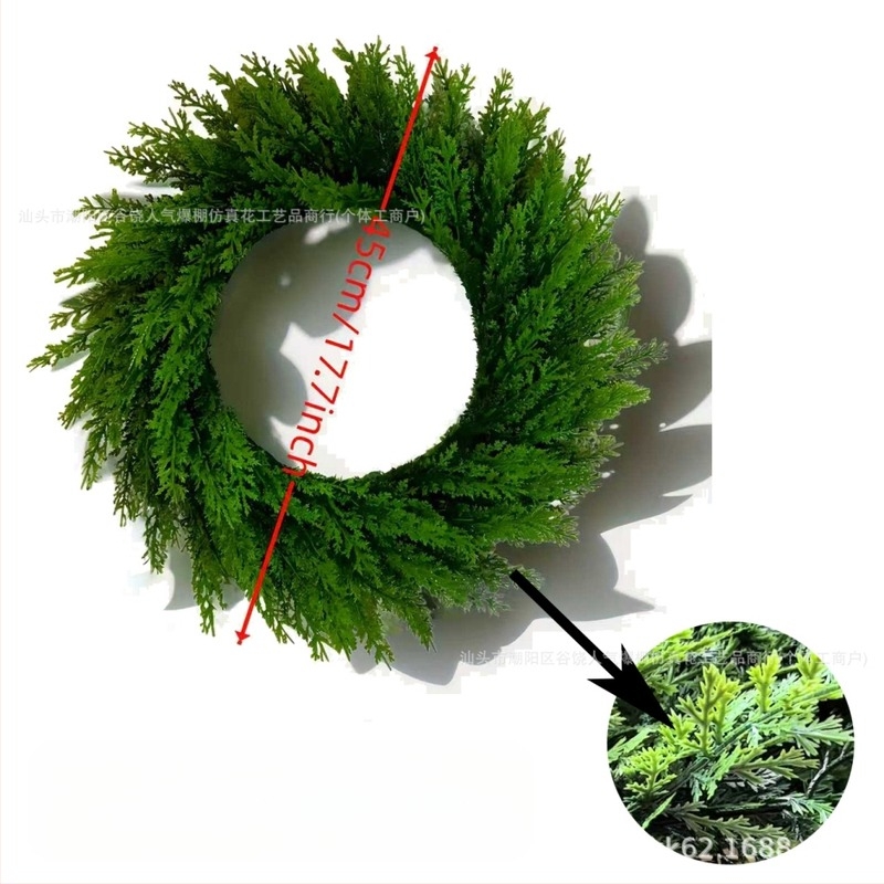 Изкуствен коледен венец с иглолистни клонки, пластмасов материал, американски стил, полу ръчна полу механична изработка