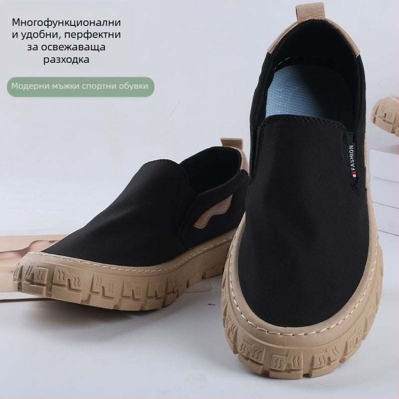 Мъжки платнени обувки – нисък връх, заострен нос, връзки, PVC подметка