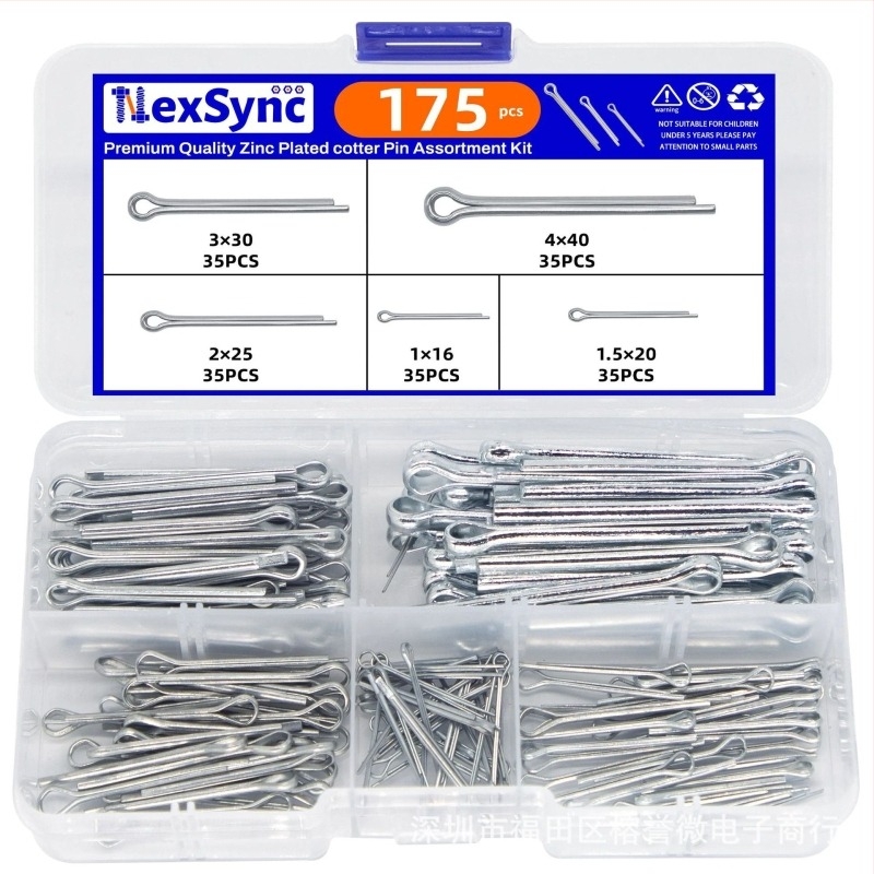Cotter Pins Kit, 175 бр., галванизирана стомана, твърд корпус, комбиниран комплект