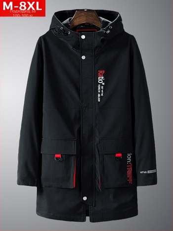 Мъжко палто с качулка, свободна кройка, с размер плюс, средна дължина, закопчаване с цип