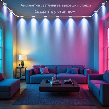 Интериорно LED осветление под навес, RGB, USB 5V, Bluetooth управление чрез приложение и гласов контрол