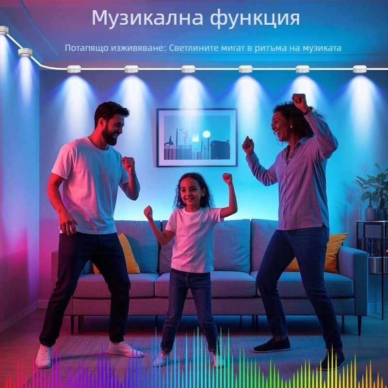 Интериорно LED осветление под навес, RGB, USB 5V, Bluetooth управление чрез приложение и гласов контрол