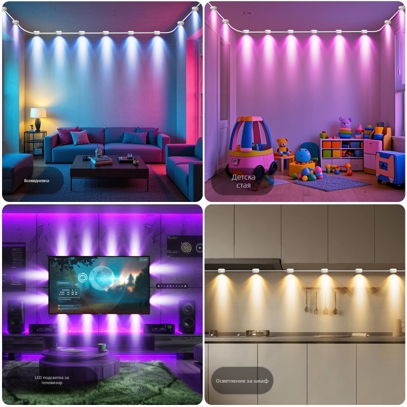 Интериорно LED осветление под навес, RGB, USB 5V, Bluetooth управление чрез приложение и гласов контрол