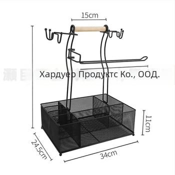 Кухненска стойка за подправки със държач за салфетки и държач за клечки за хранене, сгъваема, въртяща се, без пробиване, метална тел