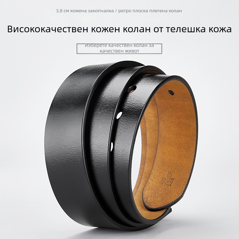 Мъжки кожен колан-лента от естествена кожа, двуслоен, embossed повърхност, автоматична катарама от сплав