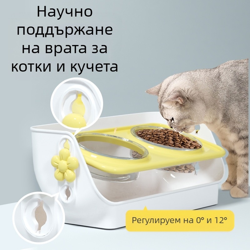 Двойна купа за кучета и котки с опора за шията и подсилен дизайн, всичко в едно: храна и вода, против разлив.