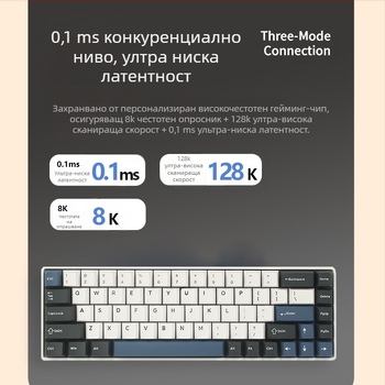 Механична клавиатура, 99 клавиши, USB-C и Bluetooth 2.4G, RGB подсветка, водоустойчива, дизайн с двойни крила