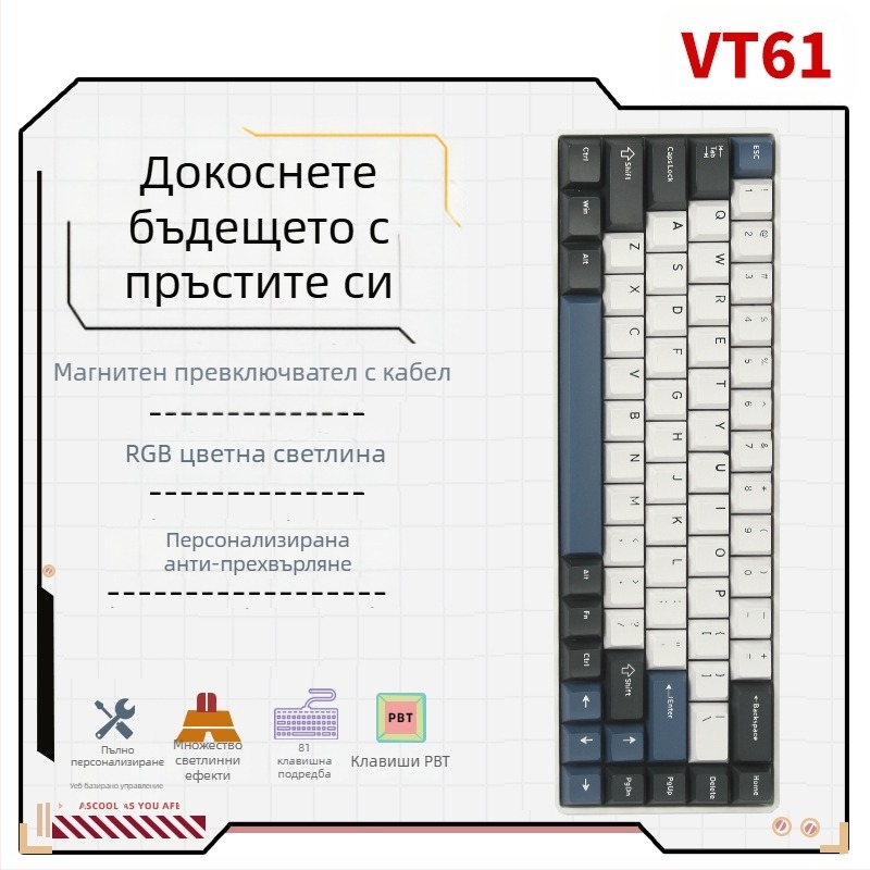 Механична клавиатура, 99 клавиши, USB-C и Bluetooth 2.4G, RGB подсветка, водоустойчива, дизайн с двойни крила
