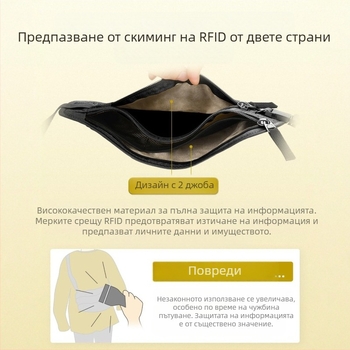 Zidelon Нейлон RFID-блокираща паспортна поясна чанта за пътуване на открито – унисекс анти-крадба документ органайзер с полиестерна подплата