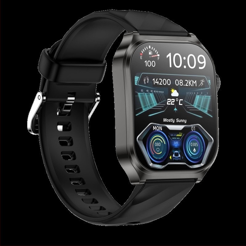 Zw73 Bluetooth умни часовник за разговори, 1.96-инчов дисплей, AI гласов асистент, мониторинг на кислород в кръвта, измерване на сърдечен ритъм, кръвно налягане, проследяване на съня, силиконов каишка, квадратен циферблат