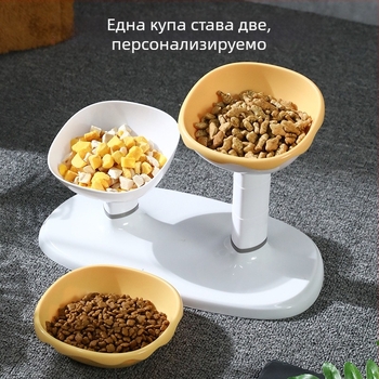 Регулируема двойна купа за хранене и вода за котки с автоматично хранене, материал PP+ABS