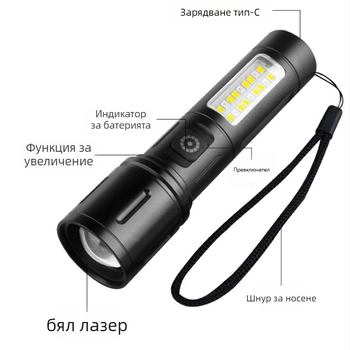 Преносим LED фенер (алуминиева сплав; батерия 1200 мА⋅ч; мощност 20 W; LED; обхват 200–500 м)