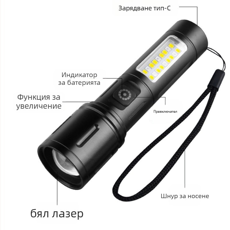 Преносим LED фенер (алуминиева сплав; батерия 1200 мА⋅ч; мощност 20 W; LED; обхват 200–500 м)