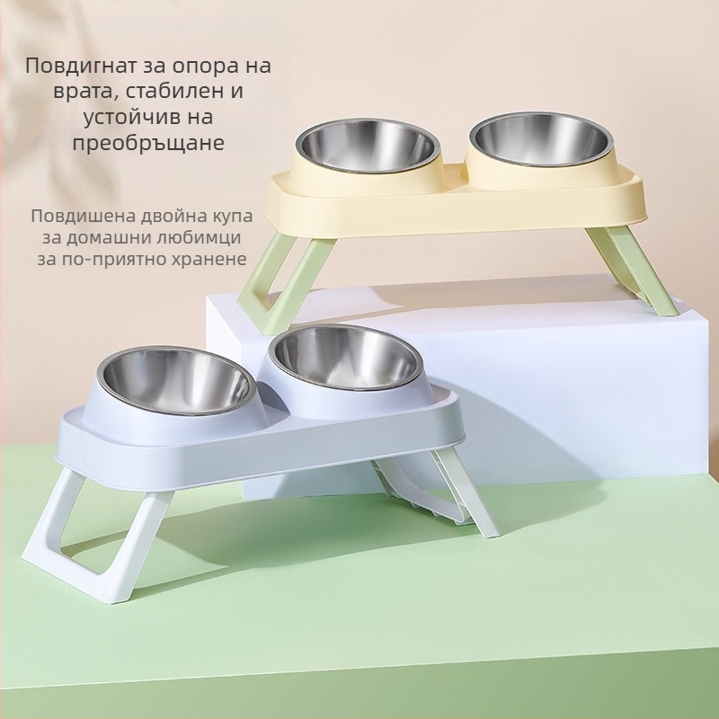 Котешка и кучешка купа против преобръщане, купа за пиене за котки, двойна купа за храна на котки малки и средни породи, аксесоари за домашни любимци