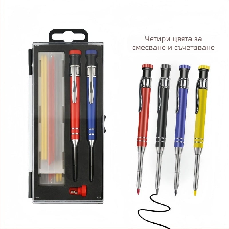 Механичен дърводелски молив, комплект в кутия, корпус от сплав, за дърводелство, без нужда от заточване.