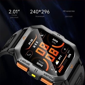 Смарт часовник: водоустойчив, мониторинг на сърдечен ритъм и кислород в кръвта, 7–14 дни живот на батерията, съвместим с iOS