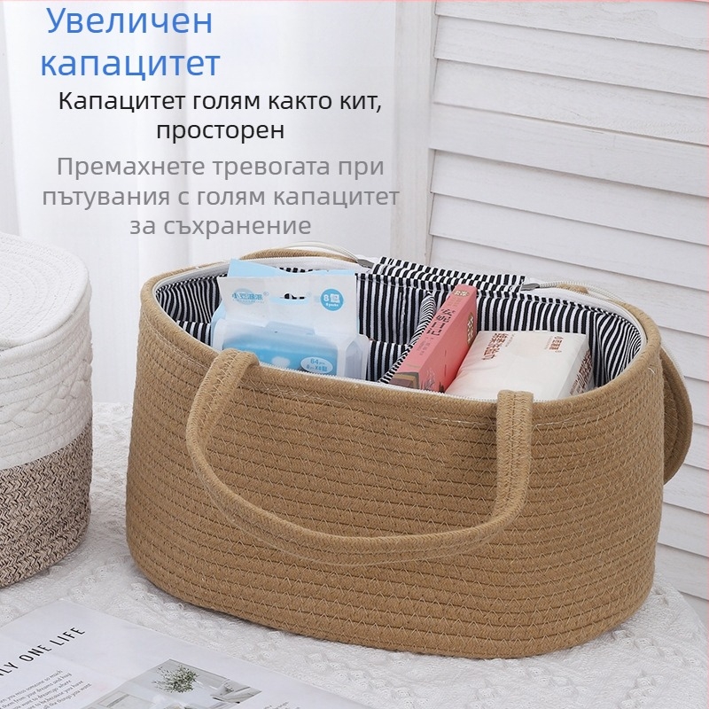 Кошница за съхранение от памучно въже – портативна, модел: памучна въжена кошница за съхранение, стил: модерен минимализъм