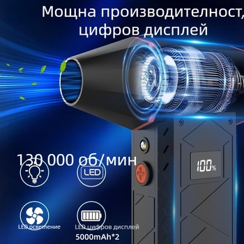 Мини ръчен електрически турбо вентилатор с дисплей, 130000 RPM, безчетков мотор, преносим за прахоотстраняване