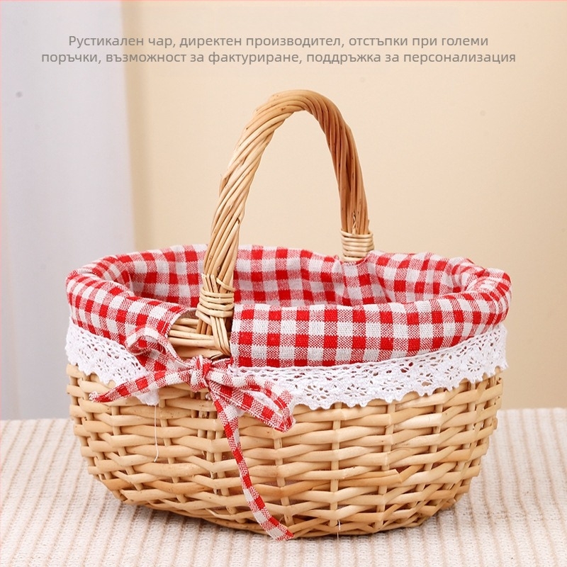 Кошница от върба за яйца и плодове, ръчно плетена, персонализируема, картонена опаковка