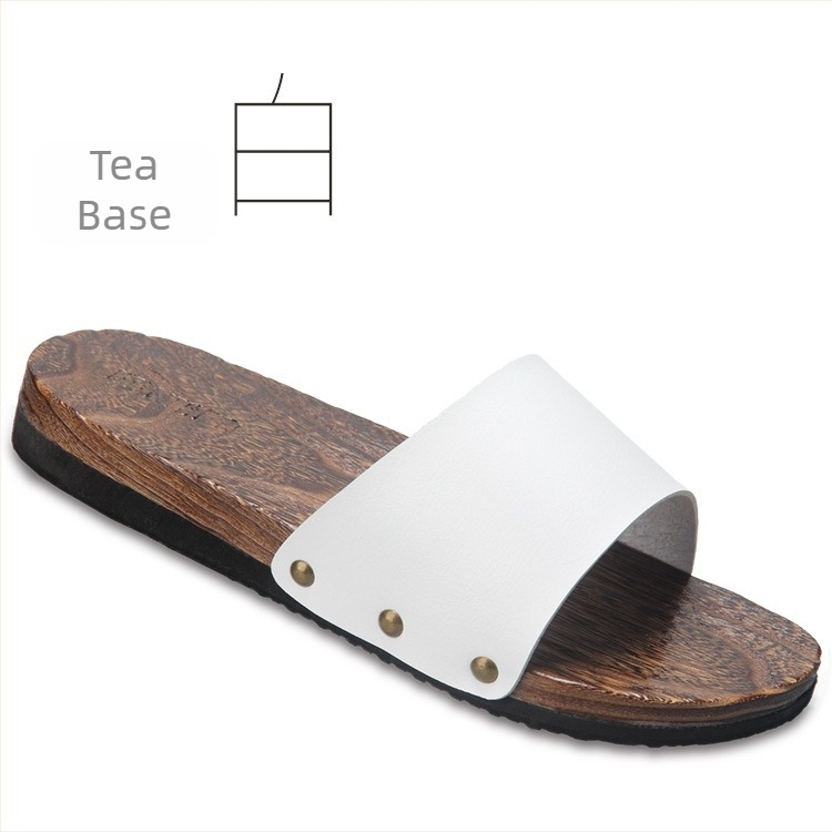 Мъжки слайд-сандали с горна част от микрофибърна кожа, дървена подметка, открит заден край