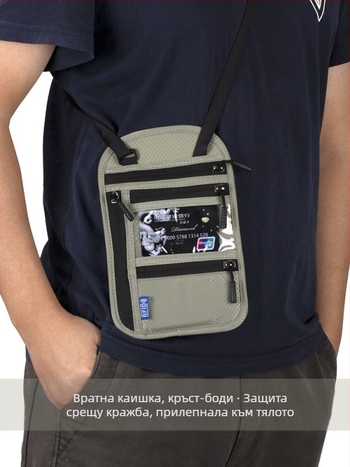 QISE RFID паспортна чанта през кръст – антикрадна, водоустойчива, износоустойчива, найлонова подплата, за мъже, чанта за паспорт и лична карта, кейс за пътуващи документи, фиксирано лого