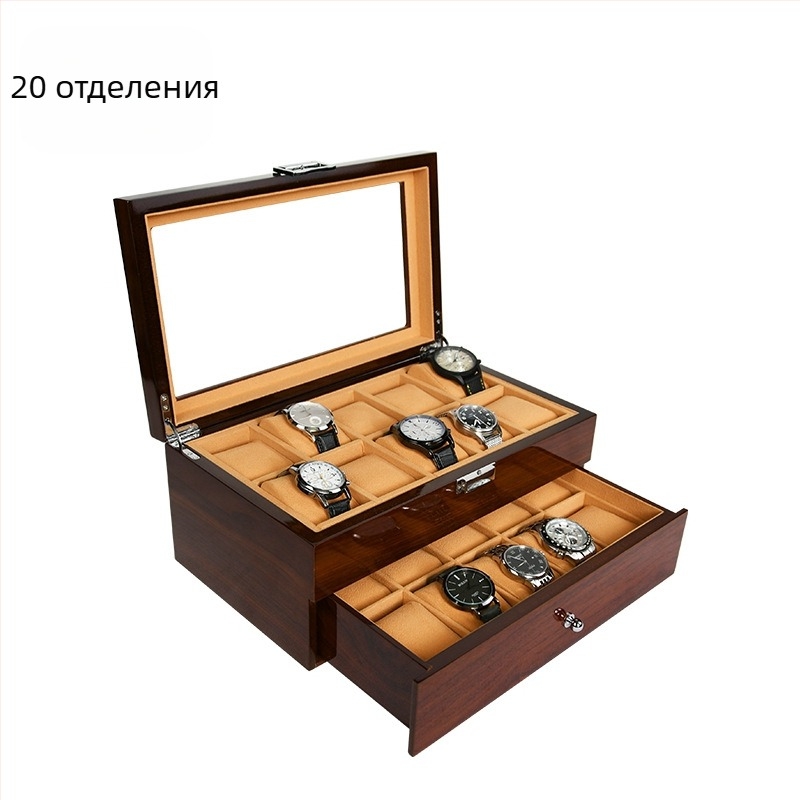 Кутия за часовници за съхранение, дървена, с множество отделения и дисплей