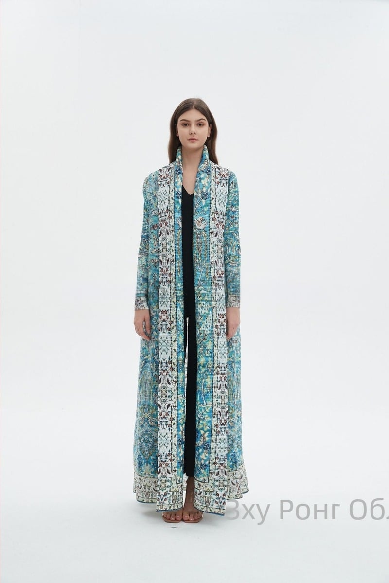 Женска дълга абая с флорална бродерия и crinkle текстура, полиестер, дълги ръкави