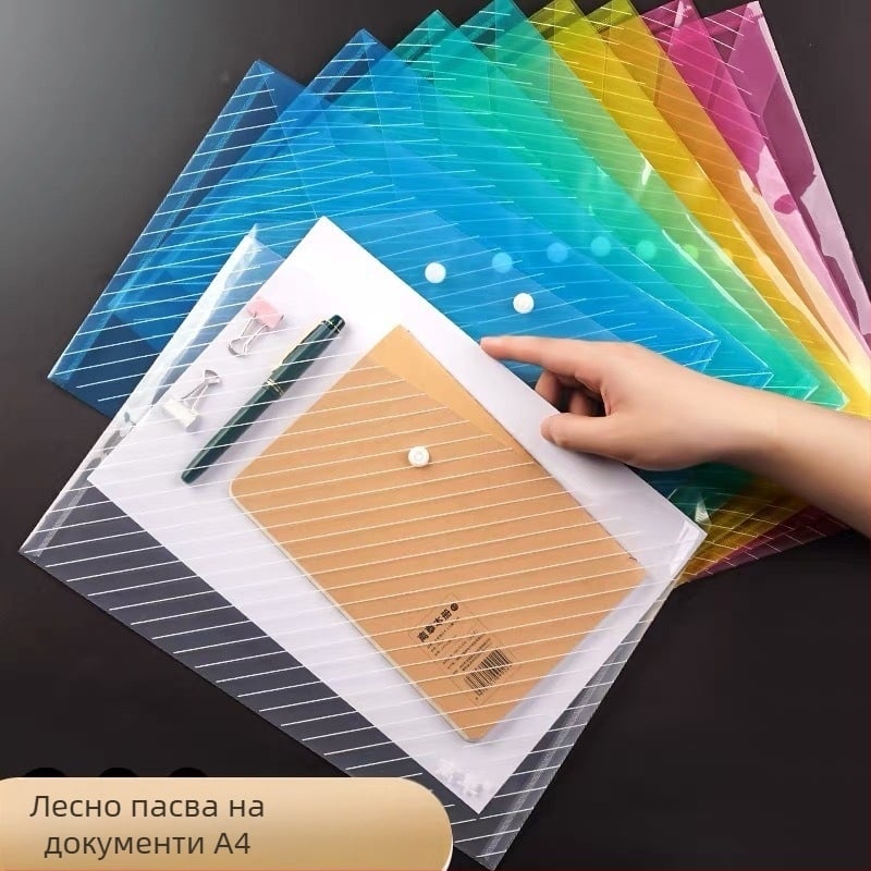 PP папка за документи със щракване, прозрачно водоустойчива, наклонен дизайн, голям капацитет за документи