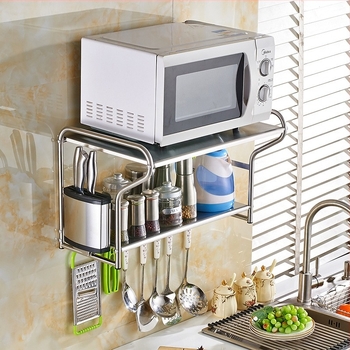 Стоманен стенен рафт за микровълнова печка, неръждаема стомана, кухненски организатор, модерен минималистичен стил