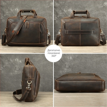 Делов портфейл от естествена кожа, модел 5117, висококачествена телешка кожа (Top Grain), подплата полиестер-памук, стил: делово пътуване