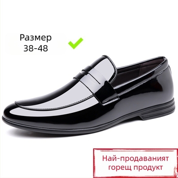 Мъжки кожени обувки без връзки, телешка кожа, нисък връх, остър нос, гумирана подметка