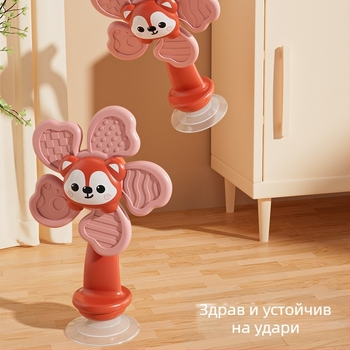 Бебешка въртяща се играчка с вакуумна чашка за закрепване – въртящо се цвете, пластмасова, за деца 0–3 г., помага за силата на пръстите чрез захват и развива координацията ръка-око, сетивността и фината моторика