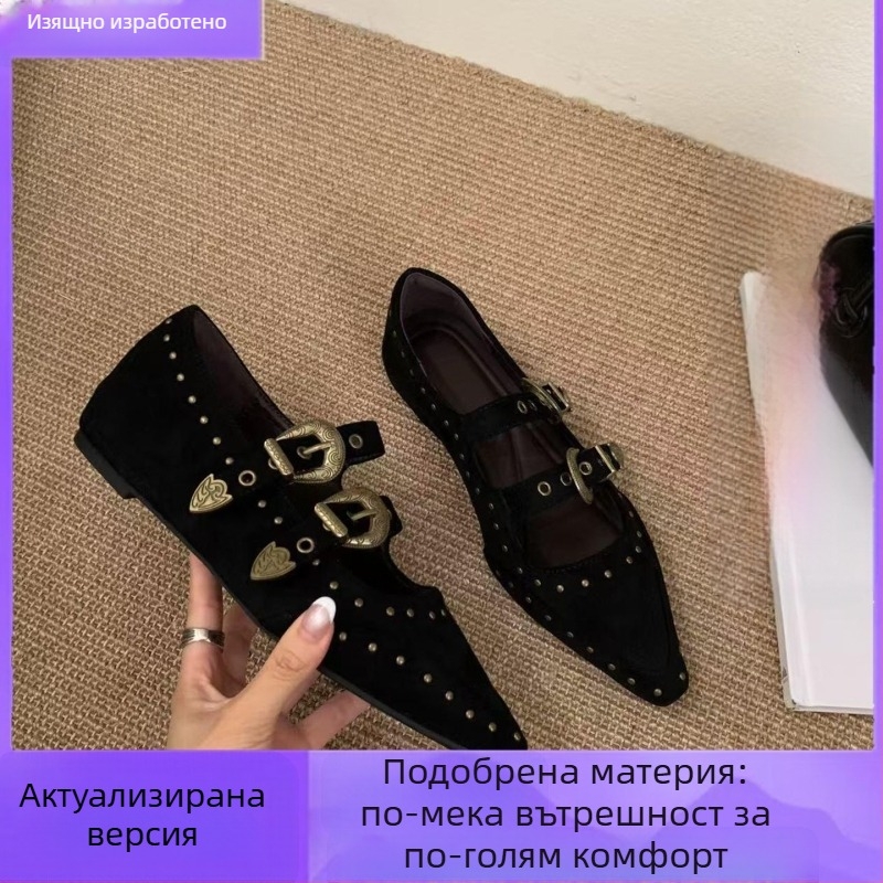 Дамски обувки с остър нос и вътрешно повдигане на подметката (PU горнище; PU стелка; Slip-On; нисък котешки ток; средно отворен нос)