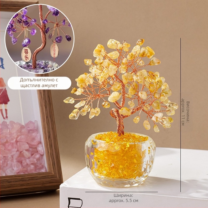 Кристално дърво за късмет с основа – стъклена купа за съкровища, модерен минималистичен стил