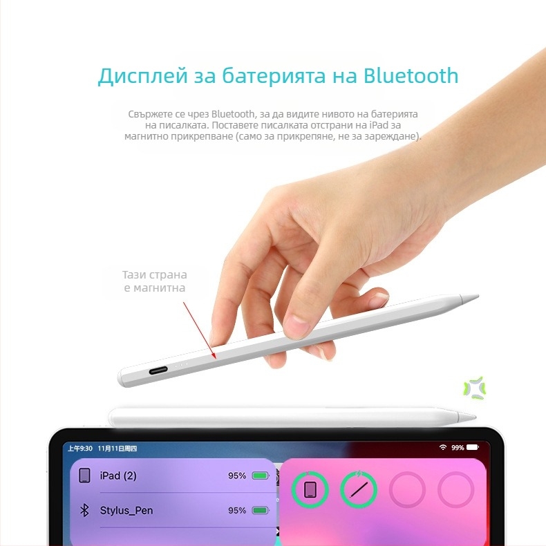 Parsonjie Bluetooth бързозаряден магнитен капацитивен стилус за Apple iPad, метален корпус, магнитно задържане, стил IP/дотик