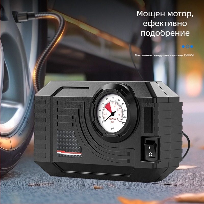 Преносима автомобилна помпа за въздух с манометър за налягането на гумите, 12V, 120W, 25 л/мин, 3 м кабел, 20 см маркуч