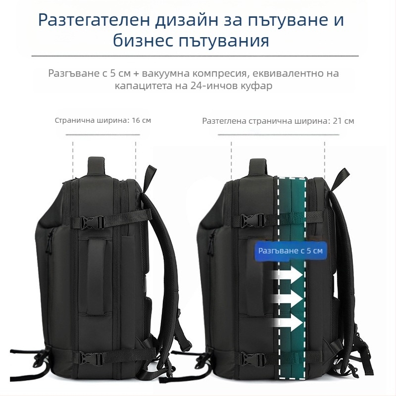 Раница за лаптоп, разширяваща се, унисекс, найлонова, обем 20–35 л, ремък с въздушна възглавница