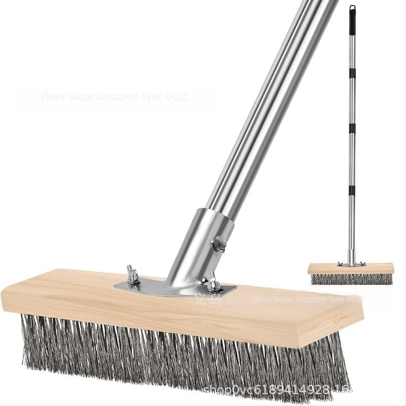 Тежка неръждаема стомана телена четка с удължена дръжка за почистване на палуби, бетон и дворни настилки