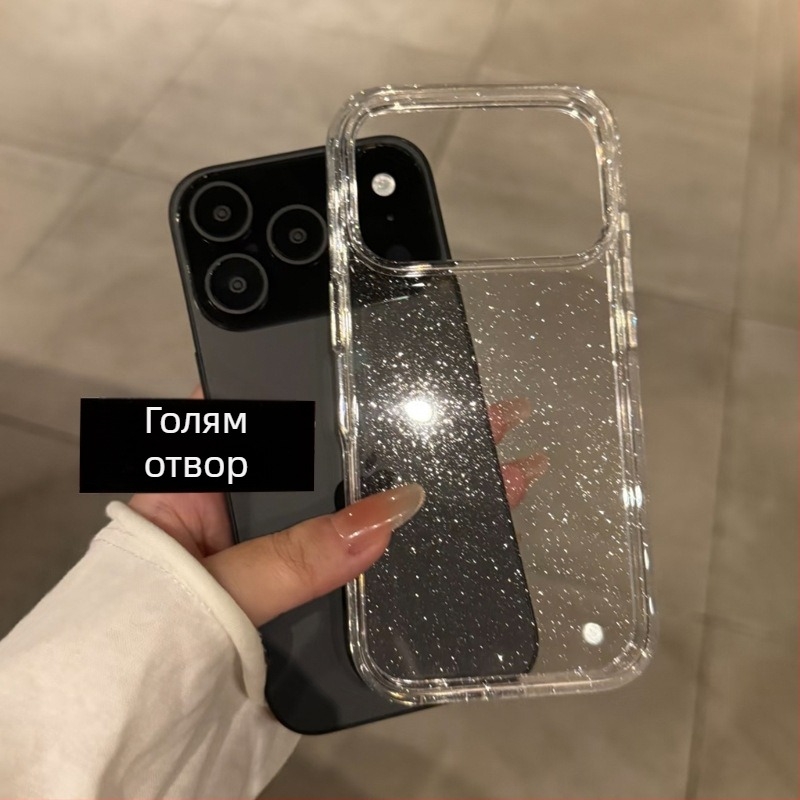 Прозрачен калъф с глитър за iPhone 11–14 Pro и Pro Max