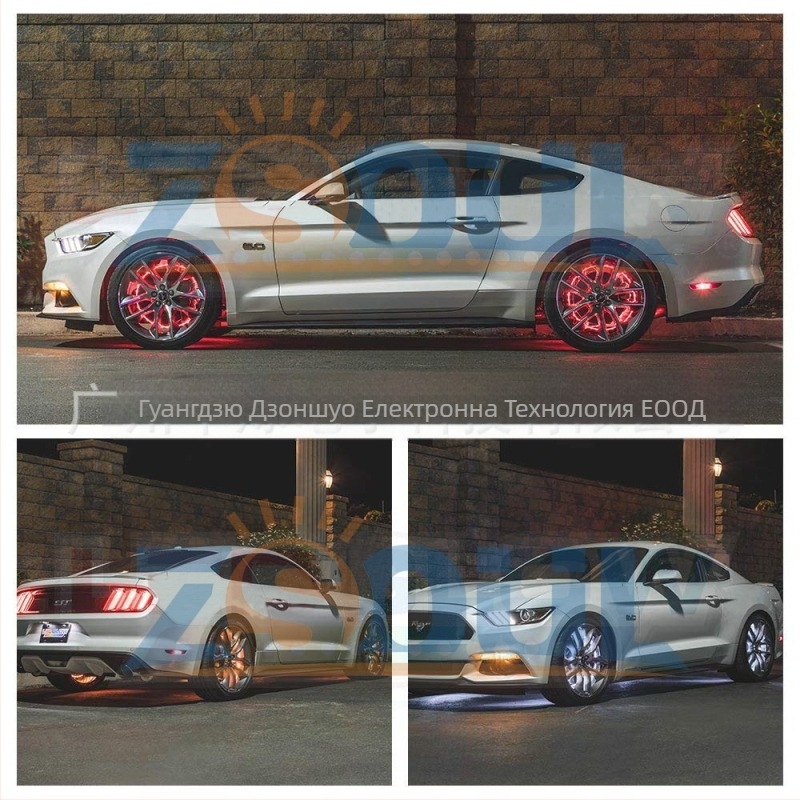 RGB джантова светлина за колело ZS-WR1, алуминиева, 12V DC, 36W, дистанционно и управление чрез приложение, съвместимо с малки автомобили, мини автомобили, CDV, MPV, SUV