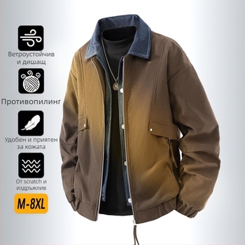 Мъжко яке в стил японски workwear, лацкан, цип, принт на точки, жакардова тъкан