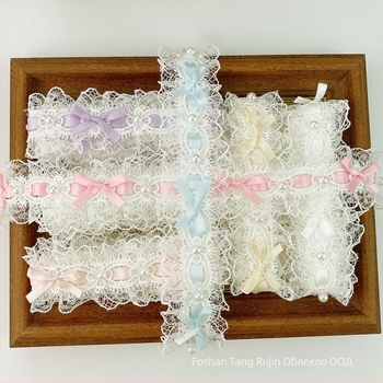 Полиестерна дантела с мъниста и бант за облекло, завеси и занаяти