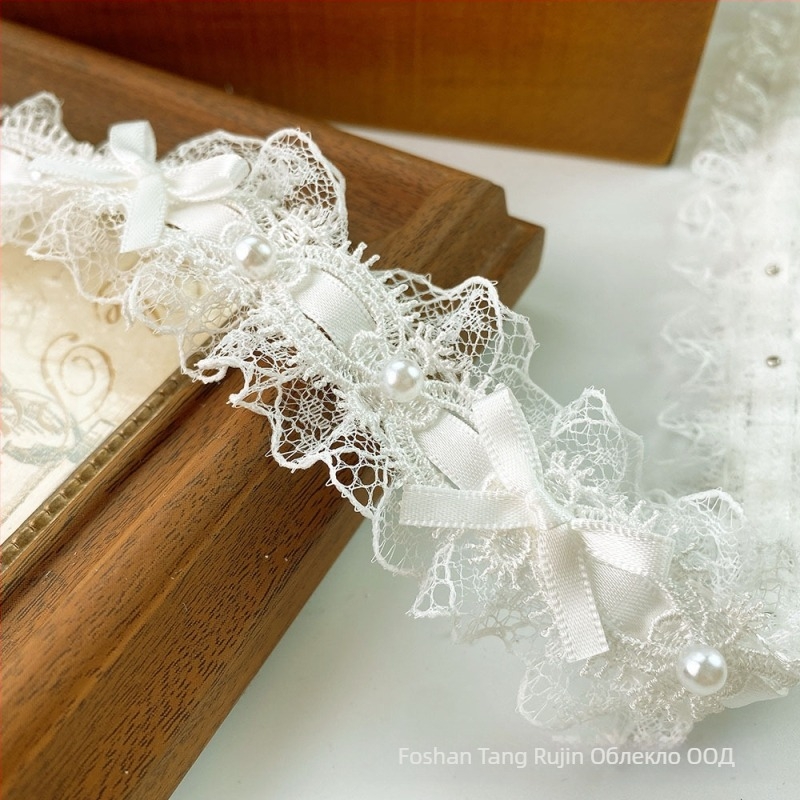 Полиестерна дантела с мъниста и бант за облекло, завеси и занаяти